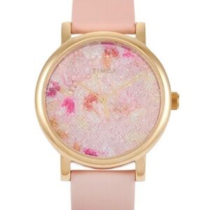 Timex Pink Leather Strap Watch with Gold-Tone Case